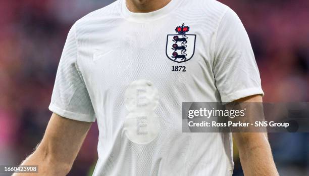 Close up of England's anniversary warm up top during the 150th Anniversary Heritage Match between Scotland and England at Hampden Park, on September...