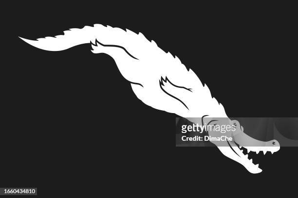 stockillustraties, clipart, cartoons en iconen met alligator crocodile cut out silhouette - flasche