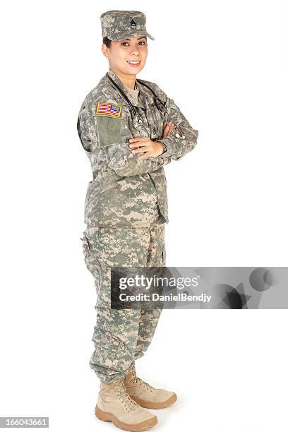 female american soldier in army camouflage uniform - female soldiers stock pictures, royalty-free photos & images