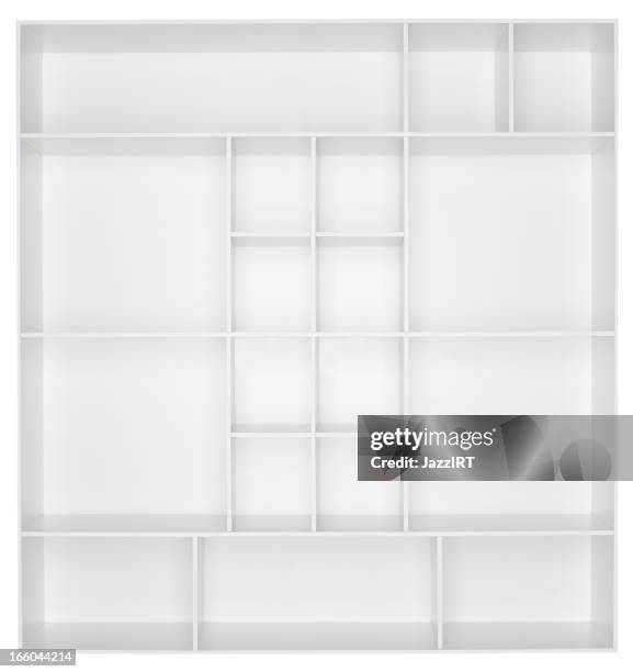 empty white wooden bookshelf - empty shelf stock pictures, royalty-free photos & images