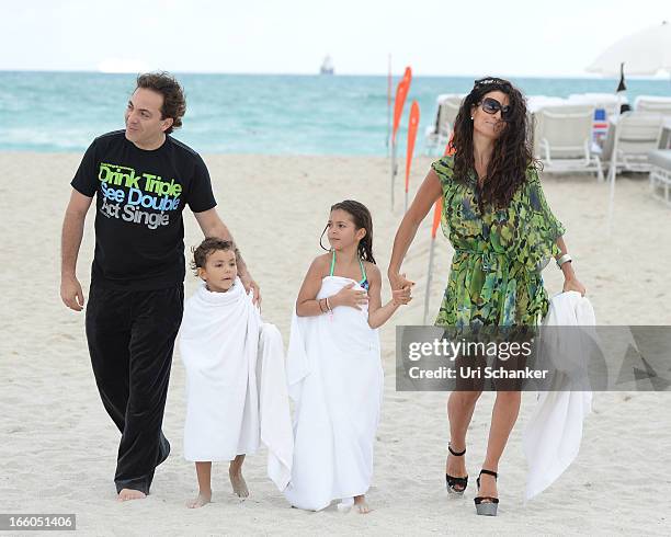 Cristian Castro, his ex wife Valeria Liberman, their daughter Simone Castro and son Mikhail Castro are sighted on April 7, 2013 in Miami Beach,...