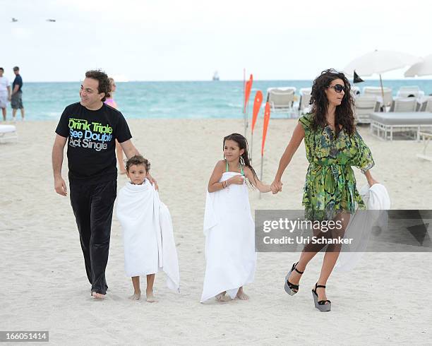 Cristian Castro, his ex wife Valeria Liberman, their daughter Simone Castro and son Mikhail Castro are sighted on April 7, 2013 in Miami Beach,...