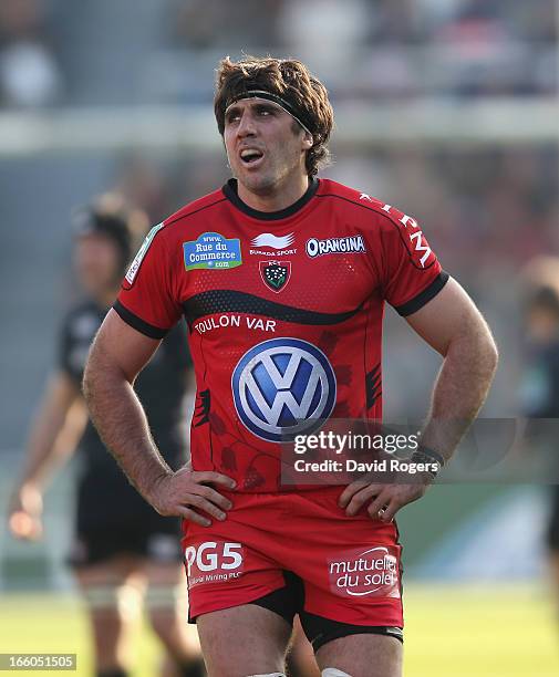 Juan Fernandez Lobbe of Toulon looks on during the Heineken Cup quarter final match between Toulon and Leicester Tigers at Felix Mayol Stadium on...