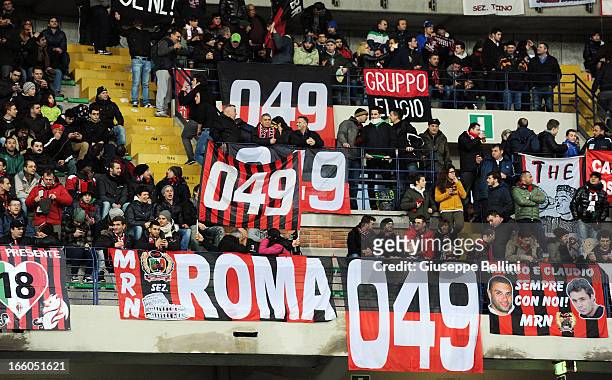 The fans of Milan during the Serie A match between AC Chievo Verona and AC Milan at Stadio Marc'Antonio Bentegodi on March 30, 2013 in Verona, Italy.