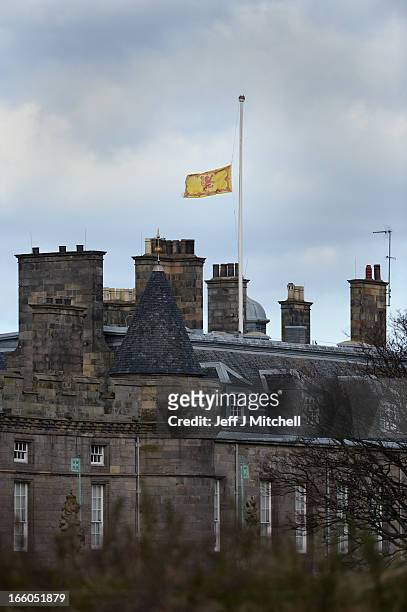 The Lion Rampant flag flies at half mast over Holyrood Palace on April 8, 2013 in Edinburgh,Scotland.It has been confirmed that Lady Thatcher has...