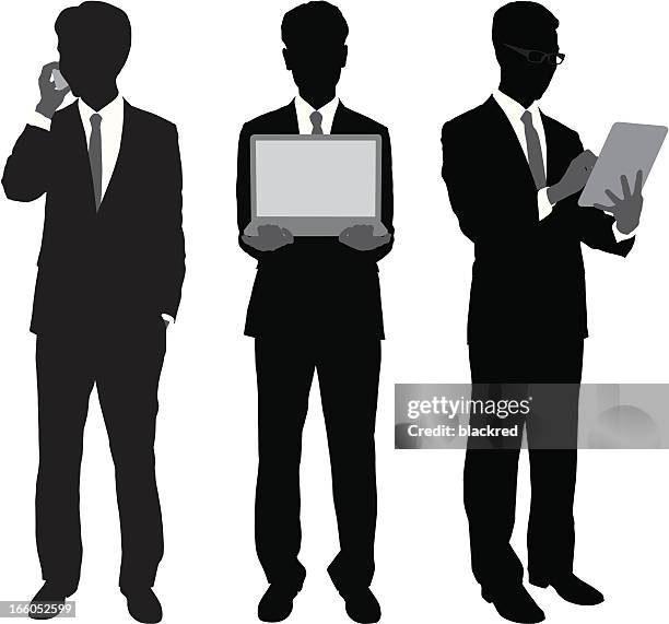 businessmen using portable gadgets - holding tablet stock illustrations