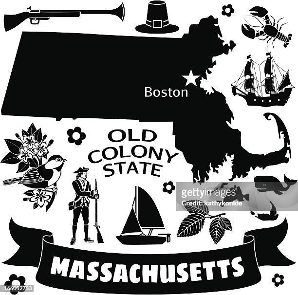 ilustraciones, imágenes clip art, dibujos animados e iconos de stock de mapa de massachusetts - boston massachusetts