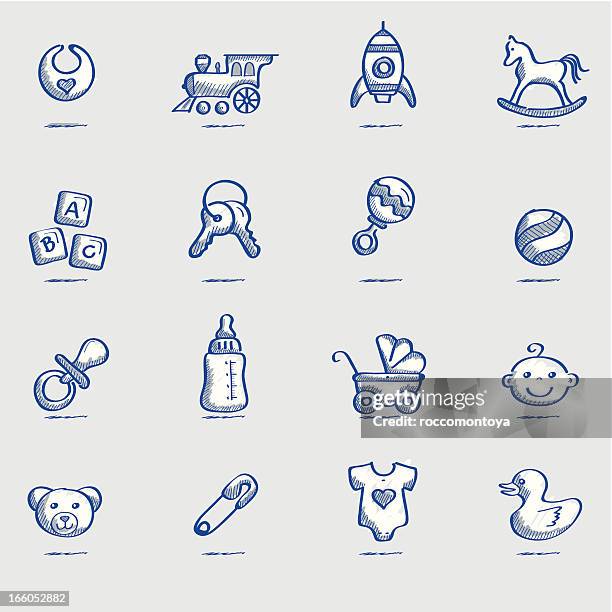 icon set, babies sketch - baby rattle stock illustrations