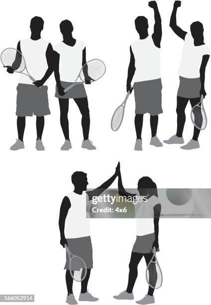 tennis players with rackets - doubles sports competition format stock illustrations