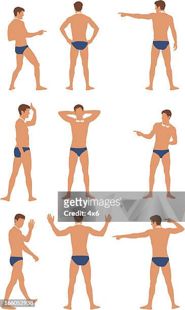 multiple images of a swimmer - hands behind head stock illustrations