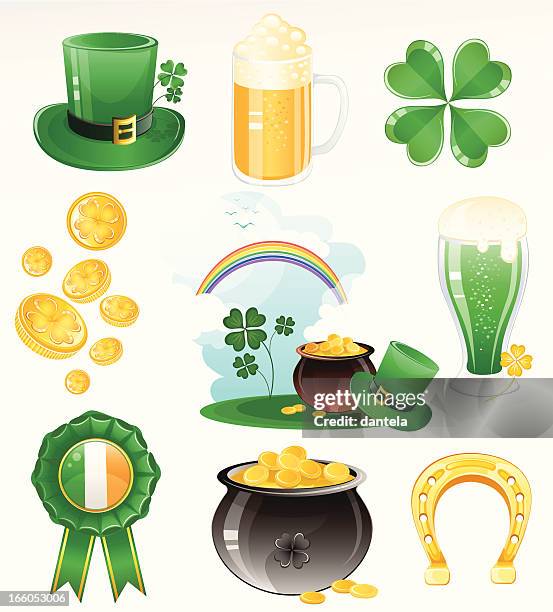 stockillustraties, clipart, cartoons en iconen met st. patrick's day icon set - goldbarren