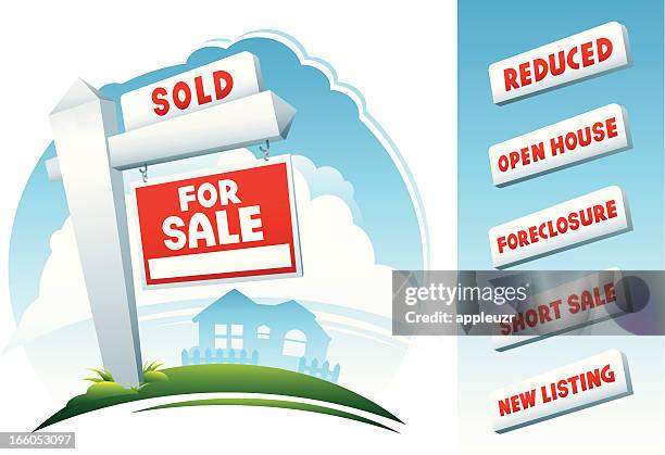 home real estate signs and house - model home stock illustrations