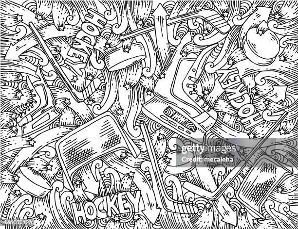 stockillustraties, clipart, cartoons en iconen met hockey themed doodles background - hockey background