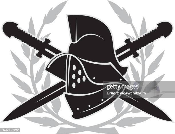 gladiator helmet emblem - gladiator stock illustrations