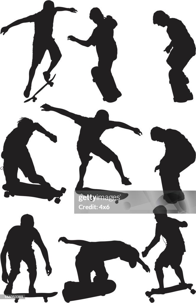 Multiple images of a guy skateboarding