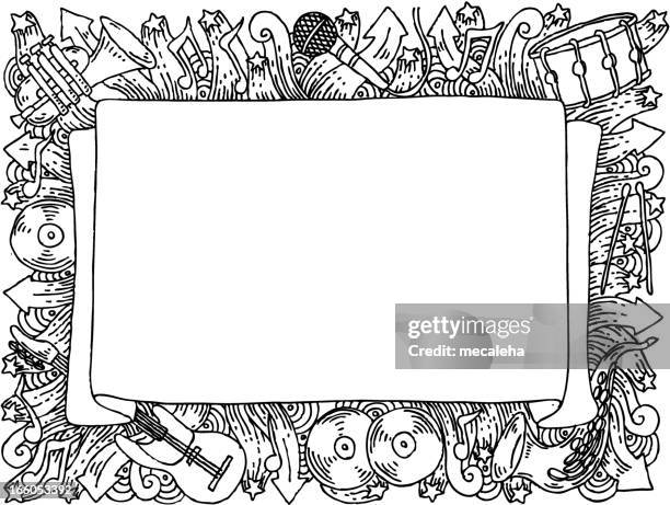 music themed doodle banner - microphone background stock illustrations
