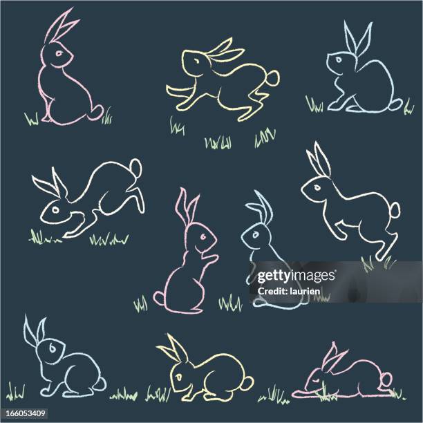 stockillustraties, clipart, cartoons en iconen met chalk easter bunnies - krijttekening