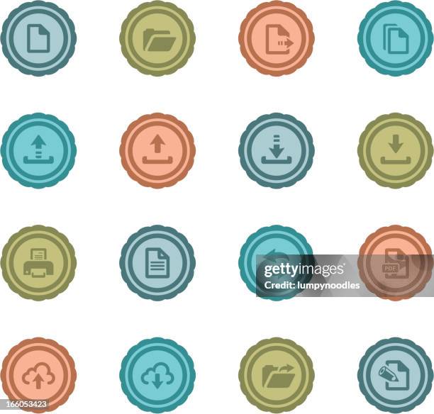 retro file transfer badges - old printer stock illustrations