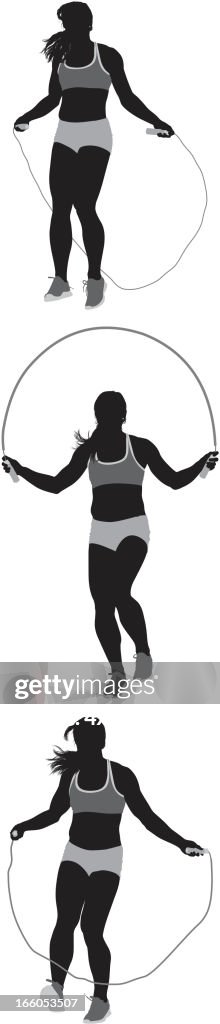 Vector of woman jumping with rope