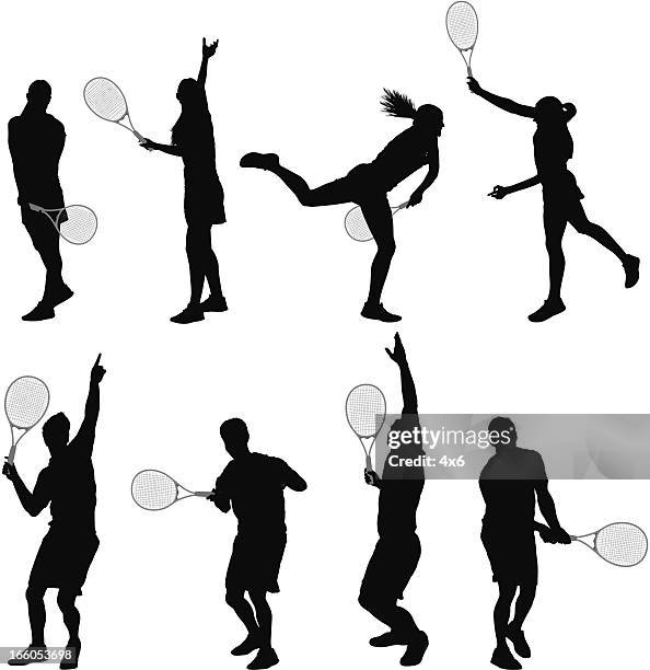 ilustraciones, imágenes clip art, dibujos animados e iconos de stock de múltiples imágenes de hombre y mujer jugando al tenis - tennis racket