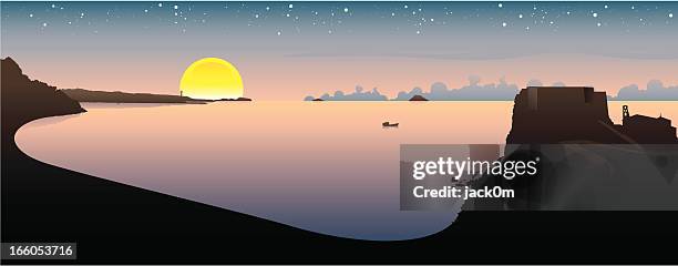scylla & charybdis - aeolian islands in sicily stock illustrations