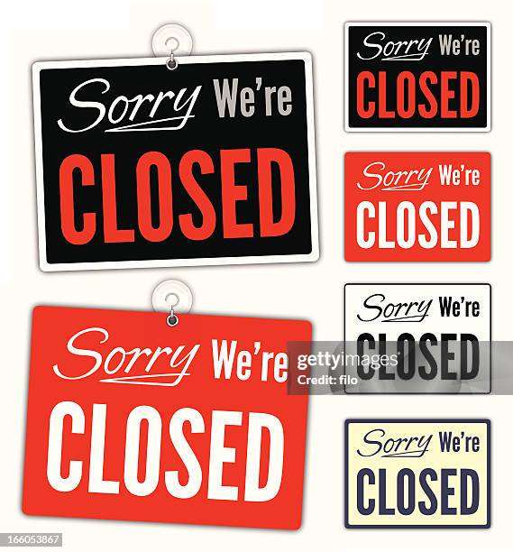 ilustrações, clipart, desenhos animados e ícones de desculpe, estamos fechados placas - closed sign