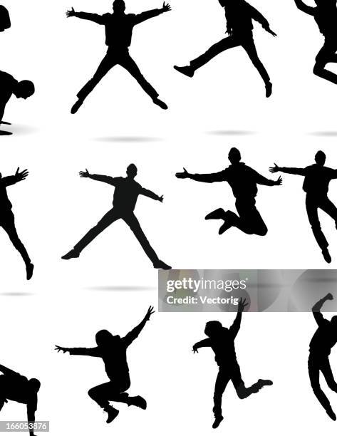 jumping silhouette - kick line stock illustrations