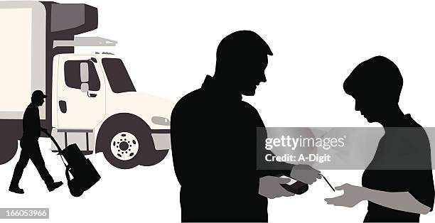 signing vector silhouette - delivery person stock illustrations