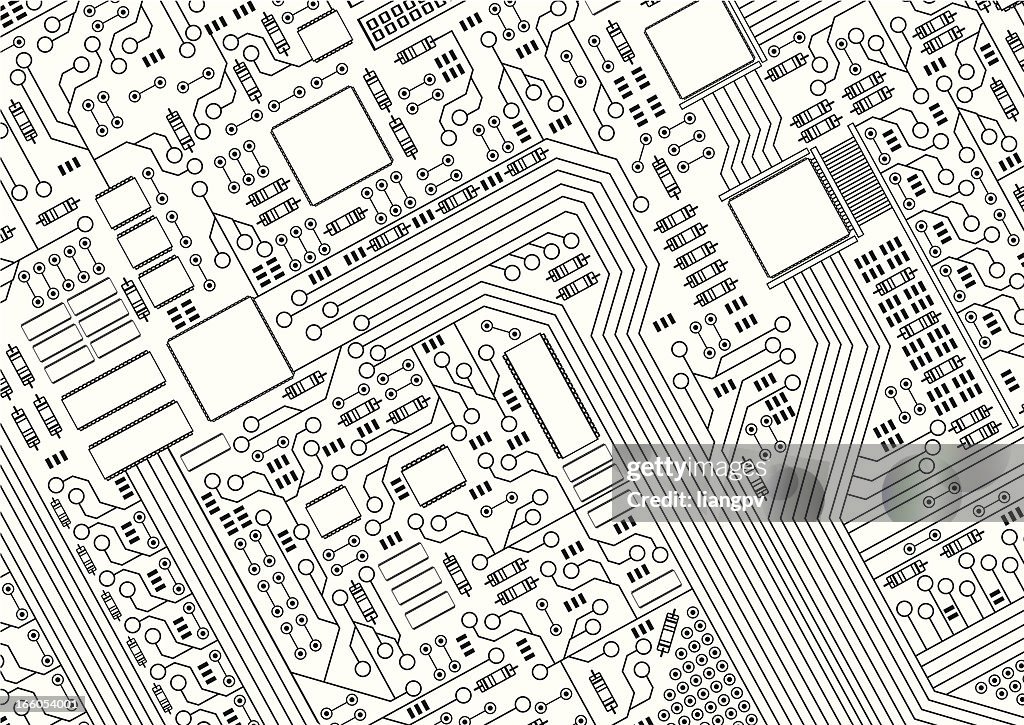 A black and white picture of a circuit board