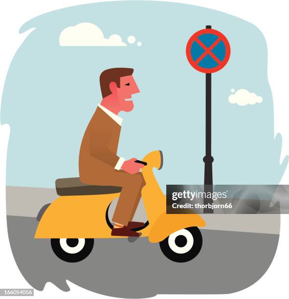 stockillustraties, clipart, cartoons en iconen met riding a yellow vespa - vespa