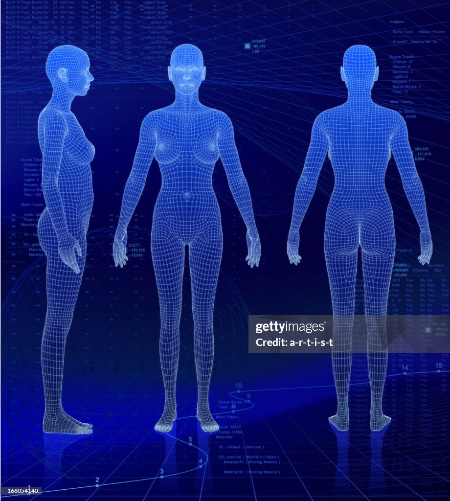 Three-dimensional woman bodies on abstract background