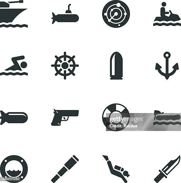 navy silhouette icons - special forces stock illustrations