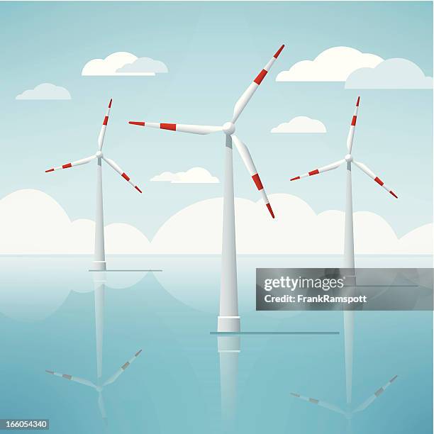 stockillustraties, clipart, cartoons en iconen met wind turbine offshore seascape vector - wind power