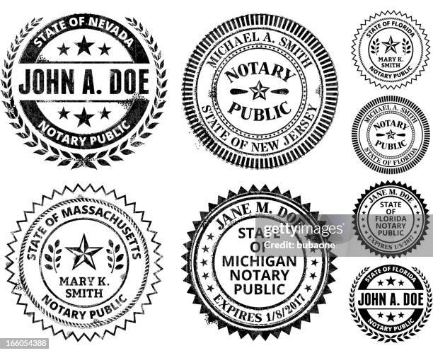 notary public seal set: massachusetts through new jersey - missouri seal stock illustrations