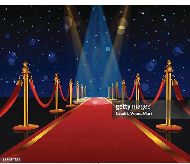 a red carpet is stretching into the distance  - red carpet event stock illustrations