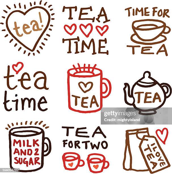 tea doodle icon set - afternoon icon stock illustrations