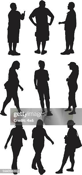 multiple silhouettes of people - hands in pockets vector stock illustrations