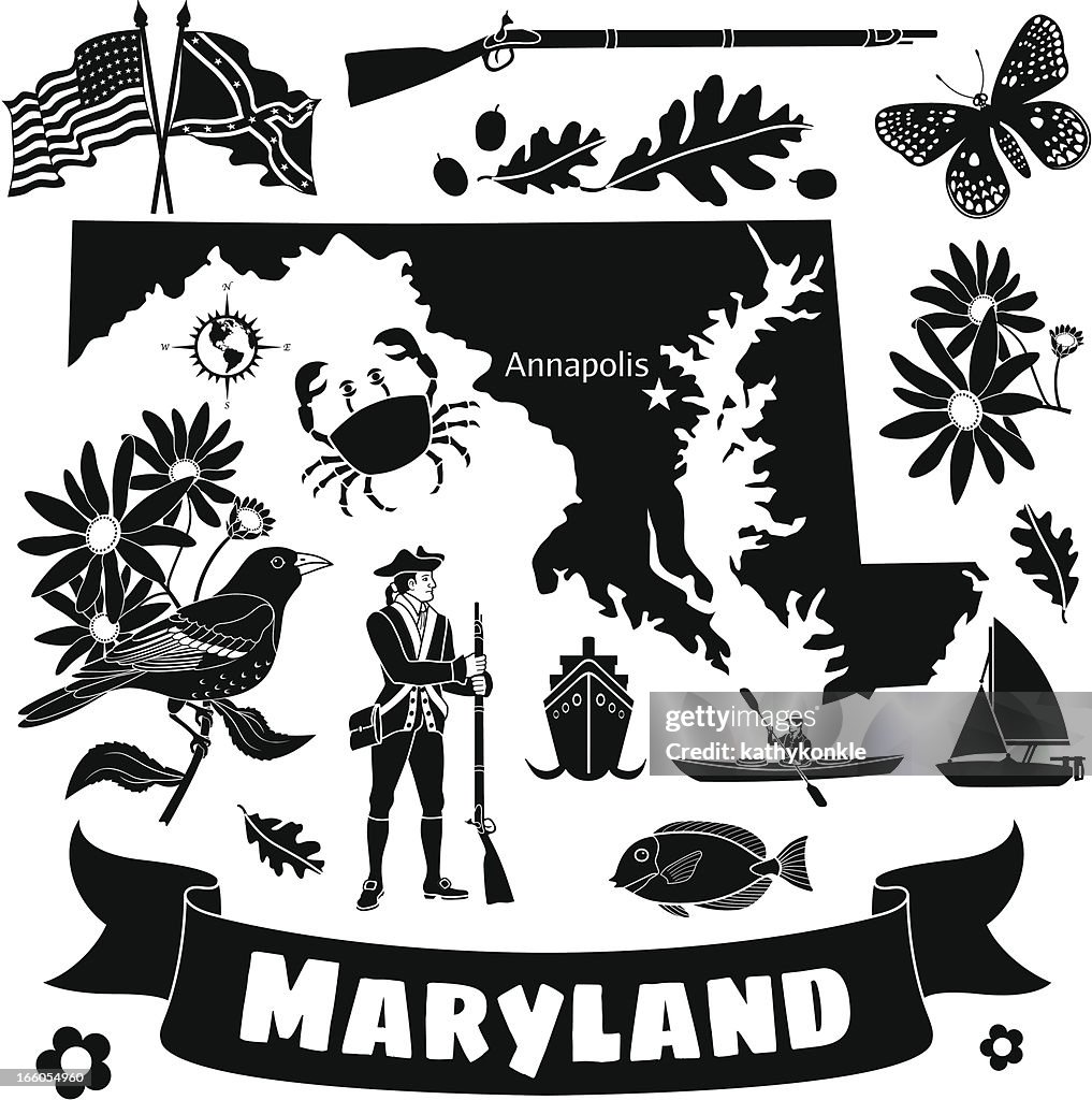 Maryland state map and icons