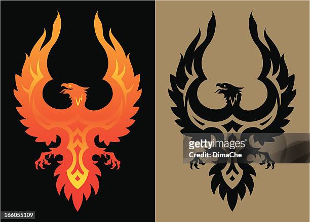 stilisierte phoenix bird - phoenix mythical bird stock-grafiken, -clipart, -cartoons und -symbole