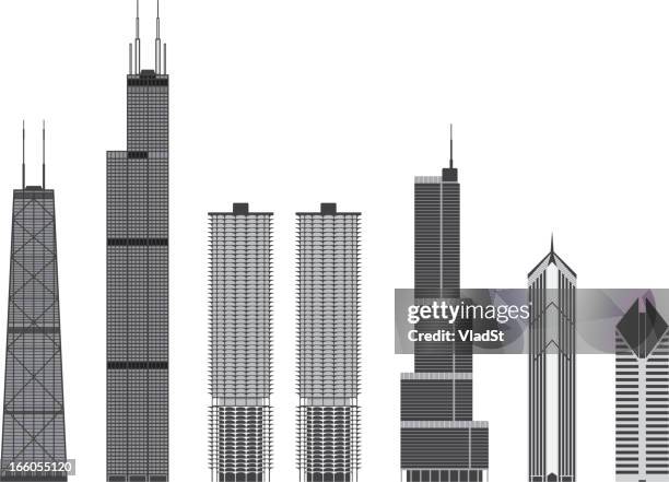 iconic buildings of chicago - john hancock tower stock illustrations
