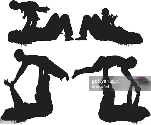 mother playing with her kid - baby lying on back stock illustrations