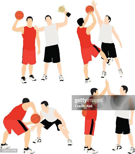 basketball players in action - basketball ball stock illustrations