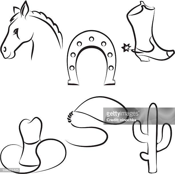 ilustrações de stock, clip art, desenhos animados e ícones de oeste selvagem conjunto - horseshoe