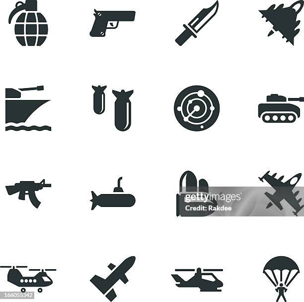 military silhouette icons - air attack stock illustrations