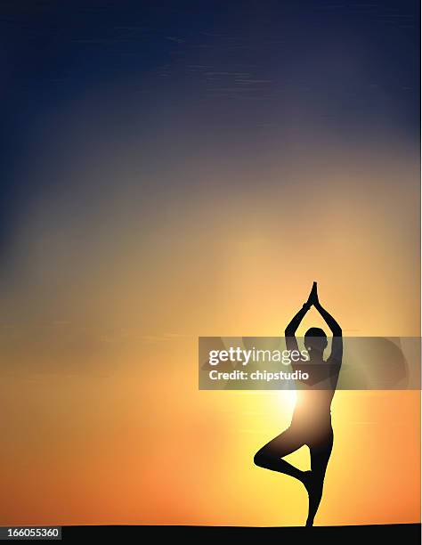 back lightened silhouette with yoga pose - flexing arm stock illustrations