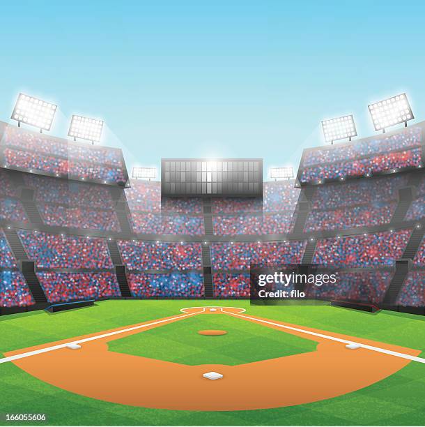 stockillustraties, clipart, cartoons en iconen met baseball stadium - baseball diamond