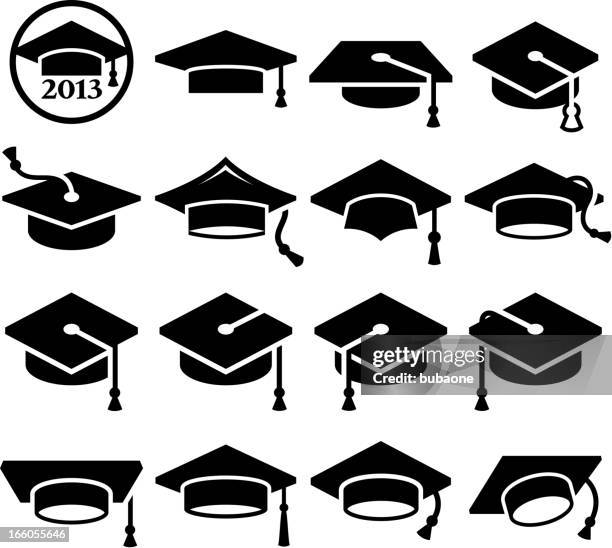 ilustraciones, imágenes clip art, dibujos animados e iconos de stock de universidad graduación mortero de vector conjunto de icono de tapa de graduación - birrete