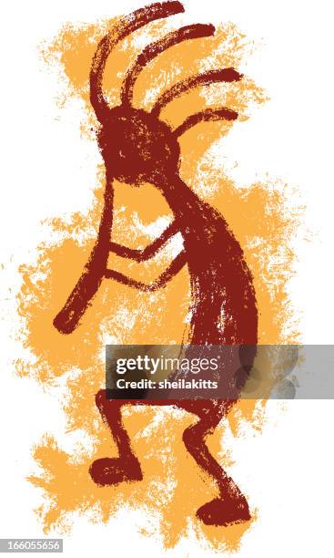 kokopelli-tänzer - felsmalerei stock-grafiken, -clipart, -cartoons und -symbole