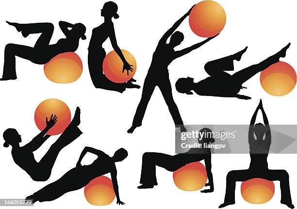 gymnastikball-workout - pilates stock-grafiken, -clipart, -cartoons und -symbole