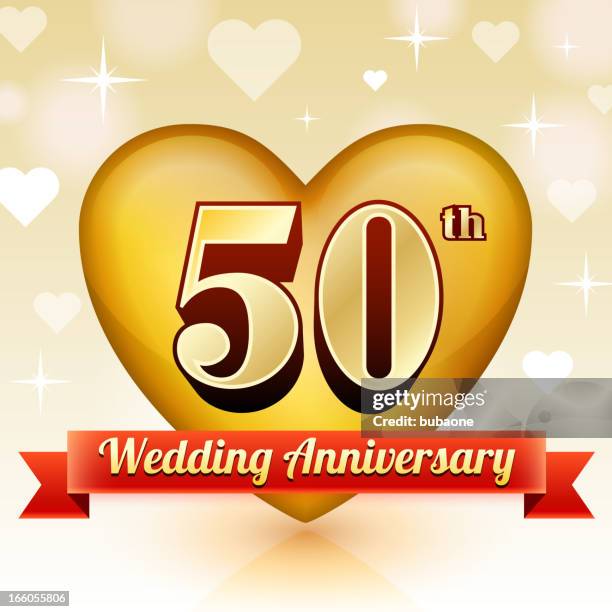 wedding anniversary badge red and gold collection background - 50 54 years stock illustrations